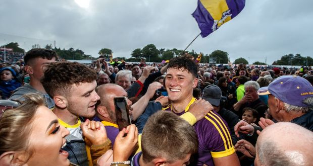 Wexford’s Lee Chin celebrates with fans after their victory over Kilkenny in the Leinster GAA Hurling Senior Championship quarter-final at Wexford Park. Photograph: James Crombie/Inpho 