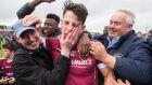 Galway’s Sean Armstrong is congratulated by supporters after beating Mayo. Photograph: Inpho