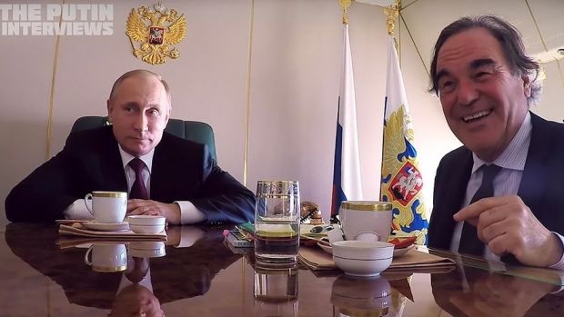Oliver Stone interviews Russian President Vladimir Putin. Photograph: Showtime/YouTube