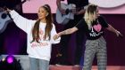 Ariana Grande and Miley Cyrus perform during the One Love Manchester benefit concert for the victims of the Manchester Arena terror attack, at Old Trafford cricket ground on June 4th. Photograph: Dave Hogan/One Love Manchester/via Reuters 
