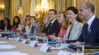 French president Emmanuel Macron (centre) at a cabinet meeting at the Elysee Palace: “The US loves freedom as much as we do. But they don’t share our taste for justice.” Photograph: Christophe Petit Tesson/Reuters