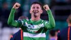  Shamrock Rovers’ James Doona celebrates at the end of the game. Photograph: Tom Beary/Inpho