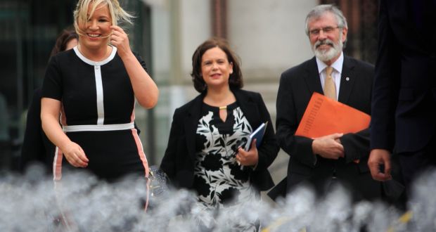 Sinn Féin leaders   Michelle O’Neill,  Mary Lou McDonald and  Gerry Adams all spoke at a Belfast conference, An Agreed Future, at the Waterfront Hall. File photograph: Gareth Chaney/Collins