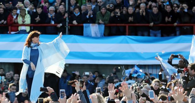 Former Argentine president Cristina Fernandez de Kirchner arrives to a rally in Buenos Aires, Argentina. Photograph: Reuters/Marcos Brindicci