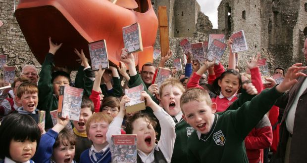 Children from St Mary’s, St Michael’s and St Patrick’s national schools in Trim read from Jonathan Swift’s Gulliver’s Travels in advance of the Trim Swift Festival in 2011. Photograph: Alan Betson