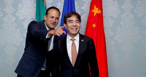 Taoiseach Leo Varadkar  and Bank of China chairman Tian Guoli in Dublin for the new unit’s launch 