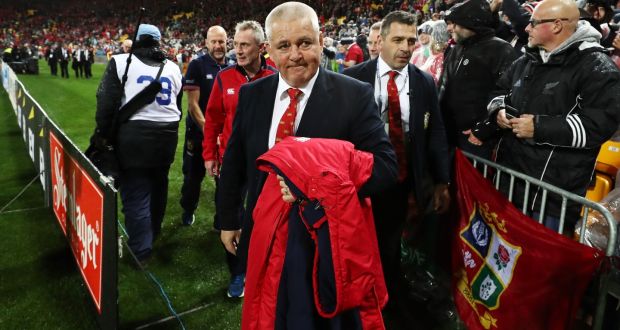 Lions coach Warren Gatland leaves the pitch following his side’s Test win over New Zealand in Wellington. Photo: David Rogers/Getty Images