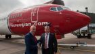  Cork Airport managing director Niall MacCarthy and Norwegian Air International  chief executive Tore Jansen ahead of the first  scheduled transatlantic flight from the airport. Photograph: Brian Lougheed