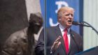 US president Donald Trump speaks at Krasinski Square in Warsaw, Poland, on Thursday.  Photograph: Stephen Crowley/New York Times