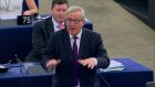 EU Commission president Jean-Claude Juncker speaks in the European Parliament, in Strasbourg, France. Photograph: EBS via AP