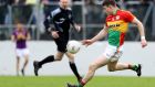 Ciarán Moran’s goal sealed victory for Carlow over Leitrim. Photograph:  Tommy Dickson/Inpho
