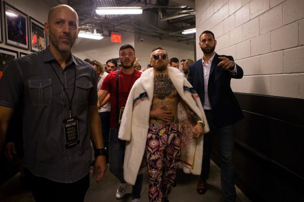 McGregor heads to the locker room during the press tour stop in New York. Photo: Harrison Hill/The New York Times