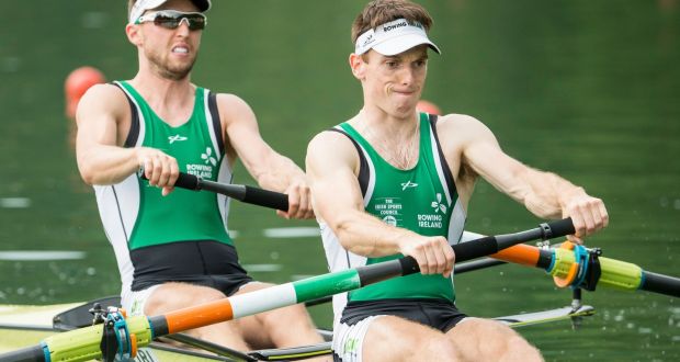 Mark O’Donovan and Shane O’Driscoll won the men’s pairs on day two of the Irish Rowing Championships. Photo: EPA