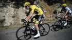  Christopher Froome, wearing the overall leader’s yellow jersey, rides ahead of Spain’s Mikel Landa during stage 15 of the 104th edition of the Tour de France between Laissac-Severac l’Eglise and Le Puy-en-Velay. Photograph: Getty Images