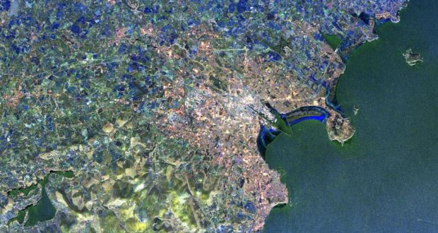 Dublin from space: a radar image distinguishes between densely populated urban areas and relatively unsettled areas on the edge of the city. Photograph: Nasa