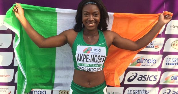Gina Akpe-Moses celebrates winning the 100m at the European Athletics Under-20 Championship in Grosseto, Italy