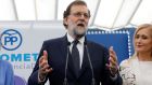 Spain’s prime minister, Mariano Rajoy speaks at a People’s Party event on violence against women after testifying in the Gurtel corruption case in Madrid. Photograph: Paul Hanna