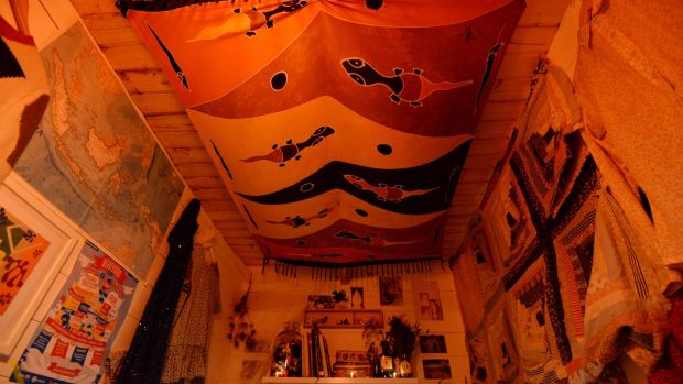Pearl Reddington’s Indian sarong on the ceiling of her cabin. Photograph: Alan Betson