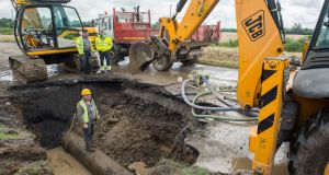 Works being carried out on a burst water pipe at Proudstown Road in Navan, Co Meath. Photograph: Barry Cronin.
