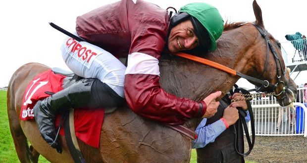 Balko Des Flos and Davy Russell celebrate after winning the Tote.com Galway Plate during day three of the Galway Summer Festival at Galway Racecourse. Photo: PA