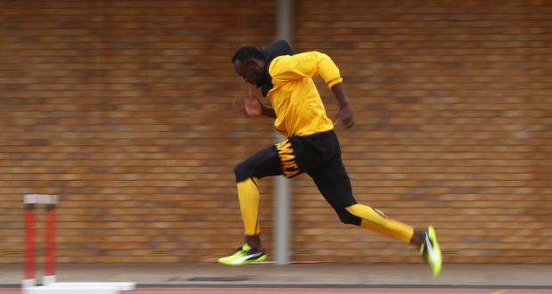 Usain Bolt  during a training session ahead of the World Athletics Championships in London 2017. Photograph: Michael Steele/Getty 