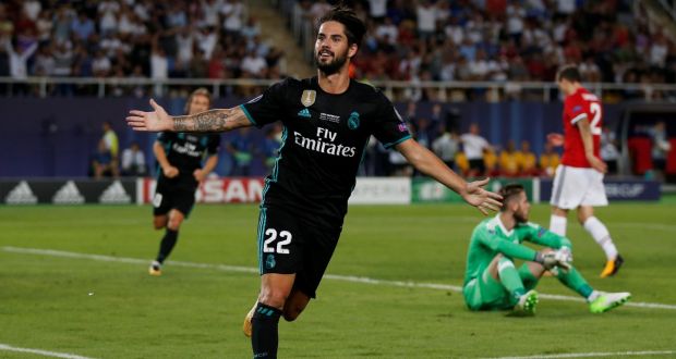 Isco’s second half goal helped Real Madrid to Super Cup victory over Manchester United. Photograph: Peter Cziborra/Reuters