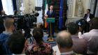Minister for Foreign Affairs  Simon Coveney speaks to the media, at Iveagh House in Dublin, in response to Brexit proposals.  Photograph: Brian Lawless/PA Wire