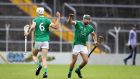  Limerick’s Kyle Hayes and Andrew La Touche Cosgrove celebrate a score. Photograph: Ryan Byrne/Inpho 