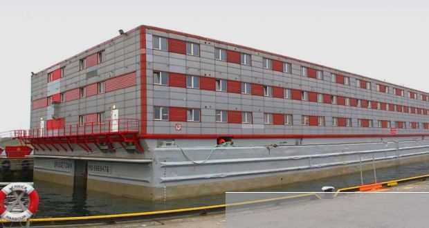Winters Property management says it  has been in discussions with Bibby Maritime to lease “high end” barges like the one above. This one, the  Bibby Stockholm, has  222 en-suite bedrooms. Photograph: Bibby Maritime Ltd