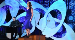 Jennifer Byrne, Offaly Rose and eventual overall winner,  onstage dancing in the Rose of Tralee International Festival Dome during TV Rose Selection on Monday night. Photograph: Domnick Walsh/Eye Focus Ltd 