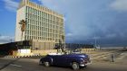 A vintage US car in front of the US Embassy in Havana in a 2015 photograph. Cuba has denied involvement in the incidents, and said this month that it is investigating the US allegations. Photograph:  Yamil Lage/AFP/Getty Images