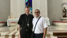 Bishop Denis Nulty with Fr Eugen Dragos in Romania. On his arrival in Ireland, Fr Eugen Dragos will spend time in Carlow, becoming acquainted with Irish life before appointment as curate to the Tinryland parish