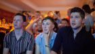 Left to right:  Thomas Sammon from Letterkenny Co Donegal; Aaron Murray from Longwood, Co Meath; and Jack Cody from Dublin watch the Conor McGregor vs Floyd Mayweather match in a Dublin city pub. Photograph: Tom Honan.