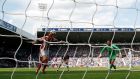 Stoke City’s Peter Crouch scores their equaliser at the Hawthorns. Photograph:  Reuters/Andrew Boyers