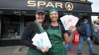 Spar staff Ulrika Campbell and Anna Horvat where a winning Quick Pick ticket was purchased that yielded one lucky winner a massive €9,485,078 in Saturday Night’s Lotto Draw. Photograph:  Gareth Chaney/Collins