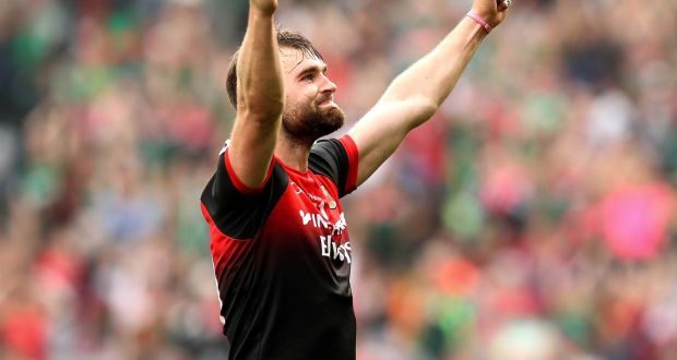 Mayo’s Aidan O’Shea celebrates at the final whistle after beating Kerry in their All-Ireland SFC semi-final. Photo: Ryan Byrne/Inpho