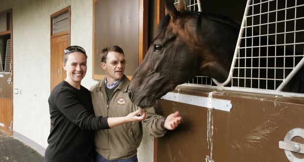 Racehorse trainer Aidan O’Brien with wife Anne-Marie at the Ballydoyle stables in Co Tipperary. Work practices at the yard have come under scrutiny by the Workplace Relations Commission. Photograph: Dara Mac Dónaill 