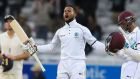 West Indies’ Shai Hope reacts after winning the second international Test match against England. Photograph: Getty Images