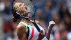  Karolina Pliskova of the Czech Republic celebrates defeating China’s Shuai Zhang during their  US Open match at the  Flushing Meadows. Photograph: Jewel Samad/AFP/Getty Images