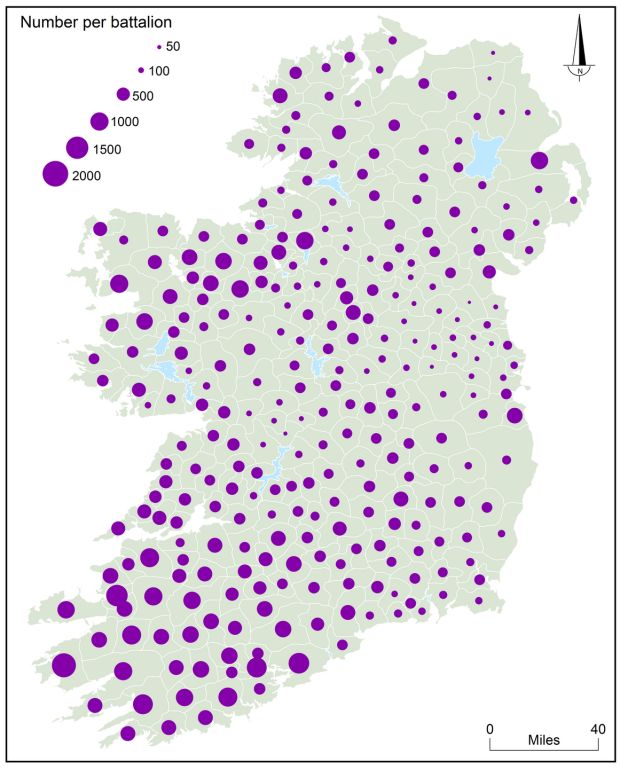 A map of IRA battalion strengths