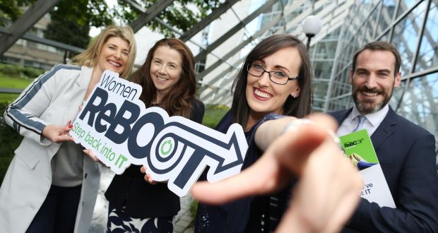 Emer Duffy of Sage; Skillnets’ Tracey Donnery; Women ReBOOT participant Laura Murphy and Paul Sweetnam, Ibec, launching the new programme