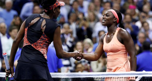 Venus Williams congratulates Sloane Stephens after their US Open semi-final clash. Photograph: Mike Segar/Reuters