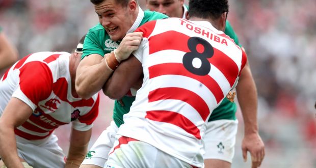  Jacob Stockdale  returns from an impressive summer tour with Ireland to take his place on the wing. Photograph: Ryan Byrne/Inpho