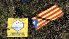 Thousands of people carry a giant Catalan independence flag and a banner reading ‘Referendum is Democracy’, in Barcelona,  Spain. Photograph: Roser Vilallonga/ Catalan National Assembly/EPA