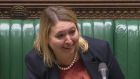 Britain’s Culture, Media and Sport secretary Karen Bradley after announcing that she is ‘minded’ to refer the proposed takeover of pan-European satellite TV giant Sky by Rupert Murdoch’s 21st Century Fox entertainment group to the competition and markets authority regulator for in-depth further investigation. Photograph: AFP Photo/PRU