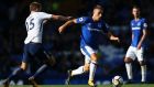  Everton’s Nikola Vlasic attempts to get away from Tottenham’s Eric Dier during the visitors’ 3-0 win at Goodison Park on Saturday. Photograph: Alex Livesey/Getty Images