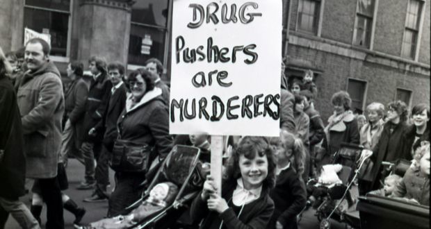 1984 - 1/03/1984 - page 1 - A young girl who took part in the anti-drugs march in Dublin yesterday.  Photograph: Kevin McMahon  / THE IRISH TIMES   . . . neg no 84/2/288