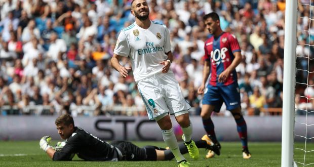 Karim Benzema has signed a new three-year deal at Real Madrid with a reported €1 billion buyout clause. Photograph: Susana Vera/EPA