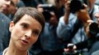 Frauke Petry, chairwoman of the anti-immigration party Alternative für Deutschland (AfD) speaks as she leaves a news conference in Berlin, Germany. Photograph: Fabrizio Bensch/Reuters