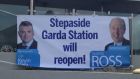 A banner placed in Shane Ross’s constituency shortly after the decision to reopen Stepaside Garda station was announced. Mr Ross said last night none of his political colleagues had promised to reopen the Garda station. 